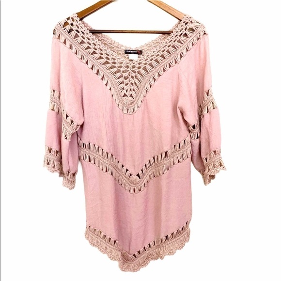 Lavender Knit Lagenlook Western Crochet Blouse - Picture 1 of 6